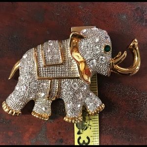 Gold tone & Rhinestone Elephant Brooch 3-1/2” x 2”
